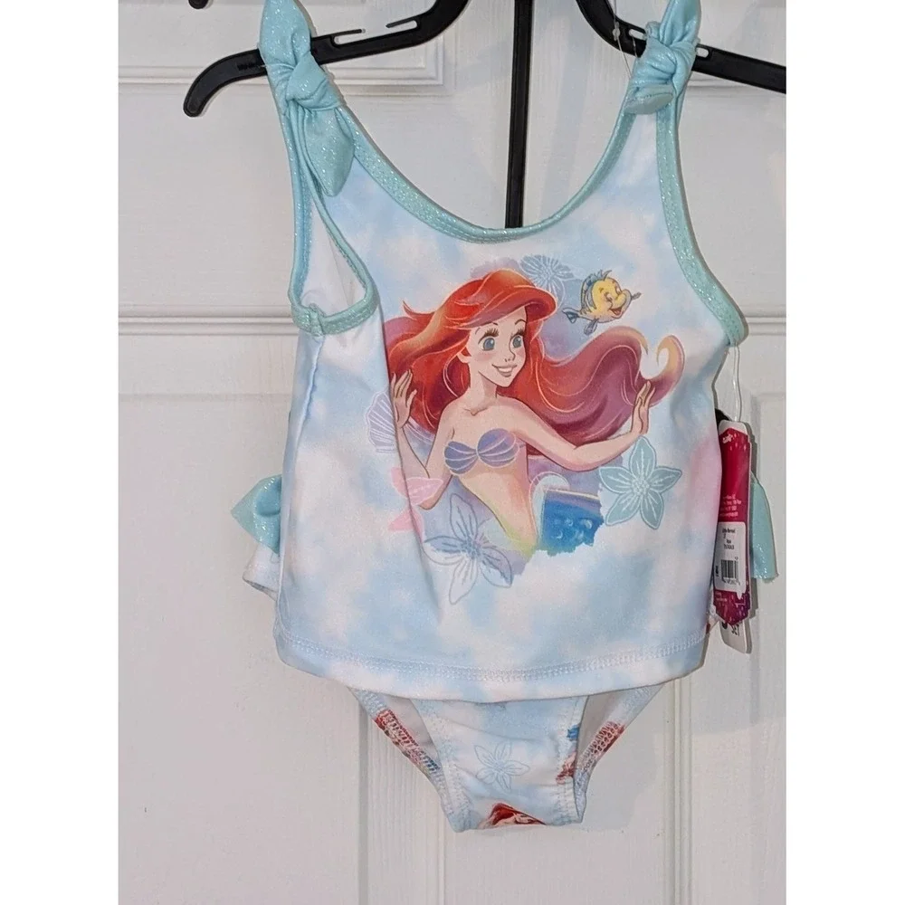 Disney Princess Ariel Little Mermaid Girls 2T 3 Piece Swimsuit Cover Up Set Aqua